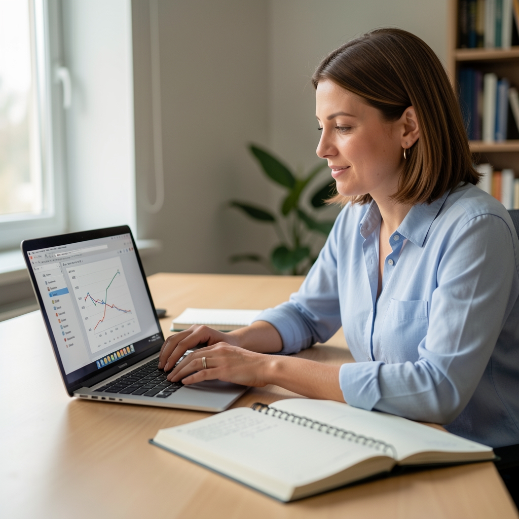 Researcher cross-referencing training studies on a laptop next to open notebooks — Kaltvel editorial